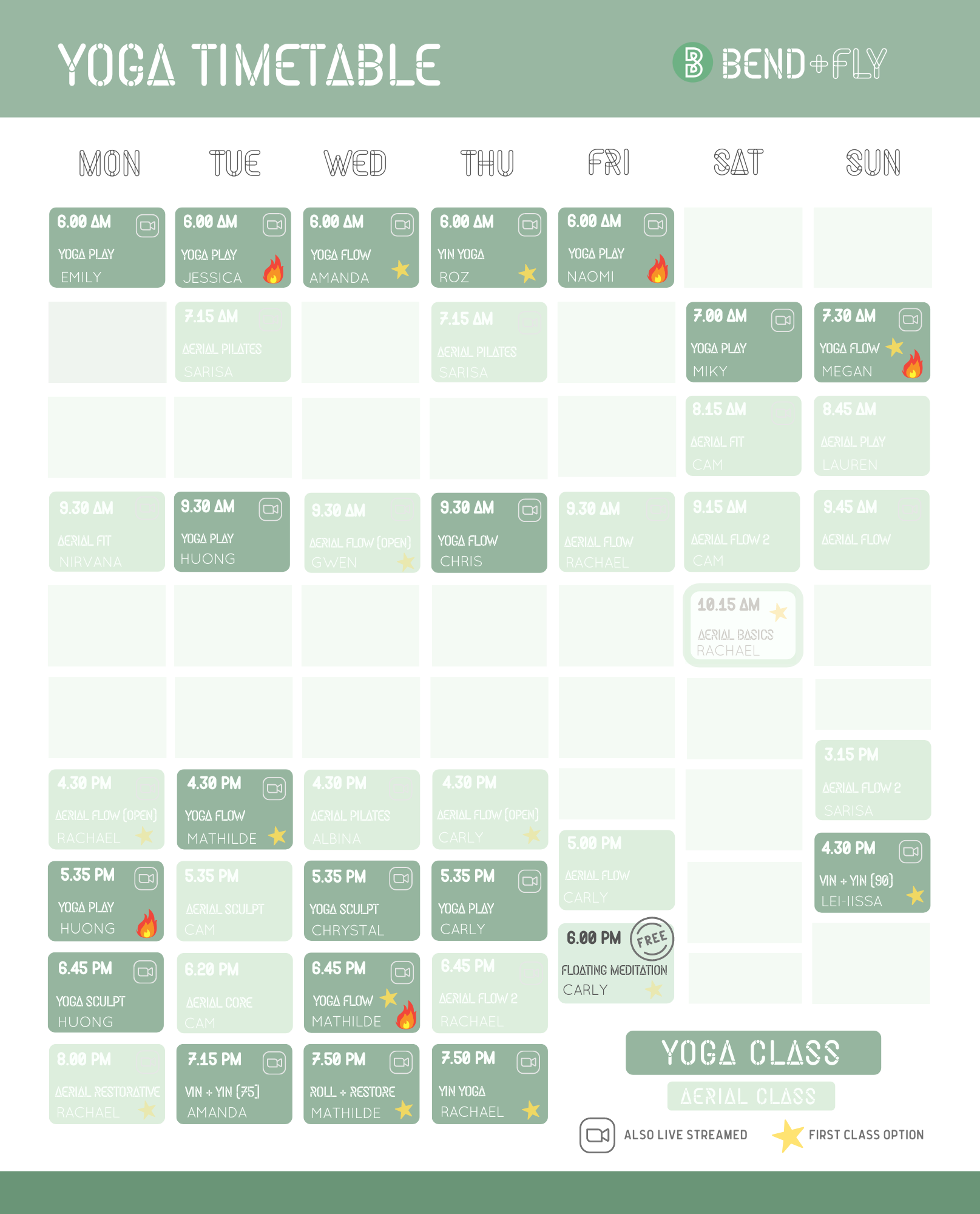 Yoga Only Schedule